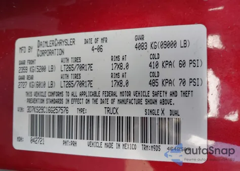 2006 Dodge Ram 2500 Slt from USA, damaged, VIN 3D7KS29C16G257576